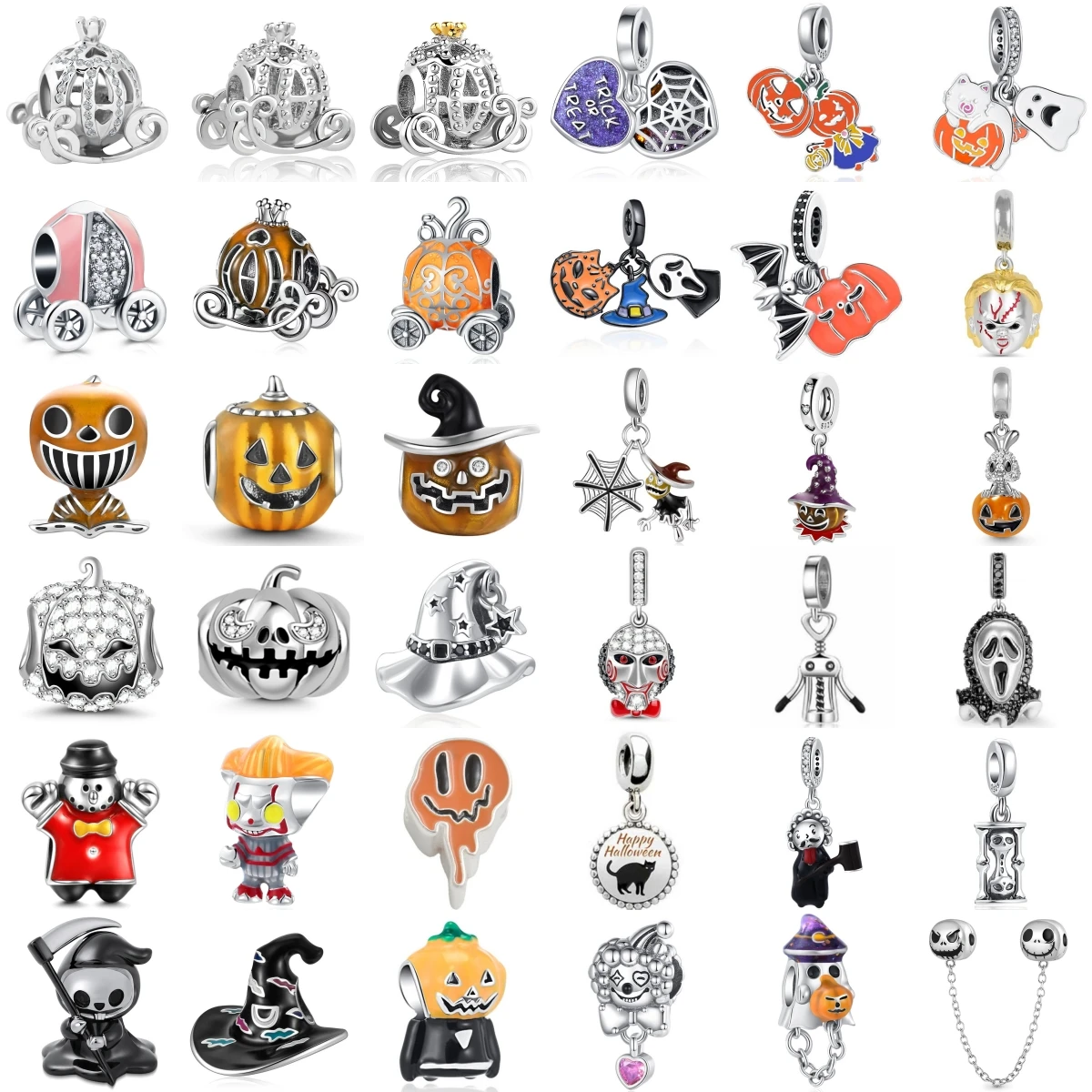 New 925 Sterling Silver Charm Fit Original Bracelet Accessories Women Jewelry All Saints' Day Series Pumpkin Wagon Magic Hat