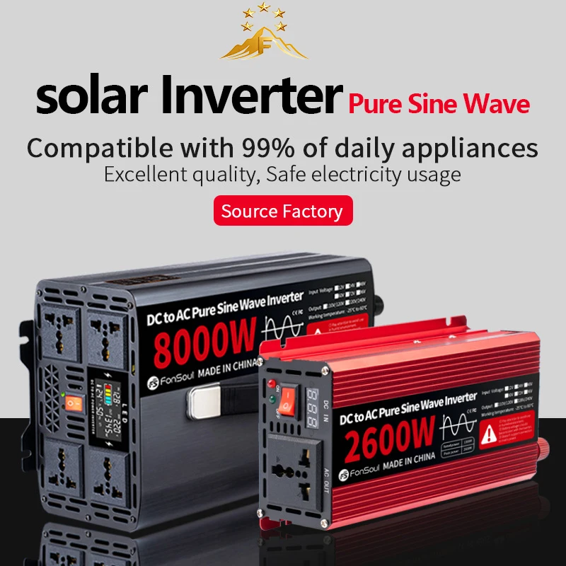 2600W 1600W Pure Sine Wave Off Grid Inverter 12V 24V 48V 60V 72V DC to AC 220V 230V 240V 1.5KW 2.5KW Inverters For Car Battery