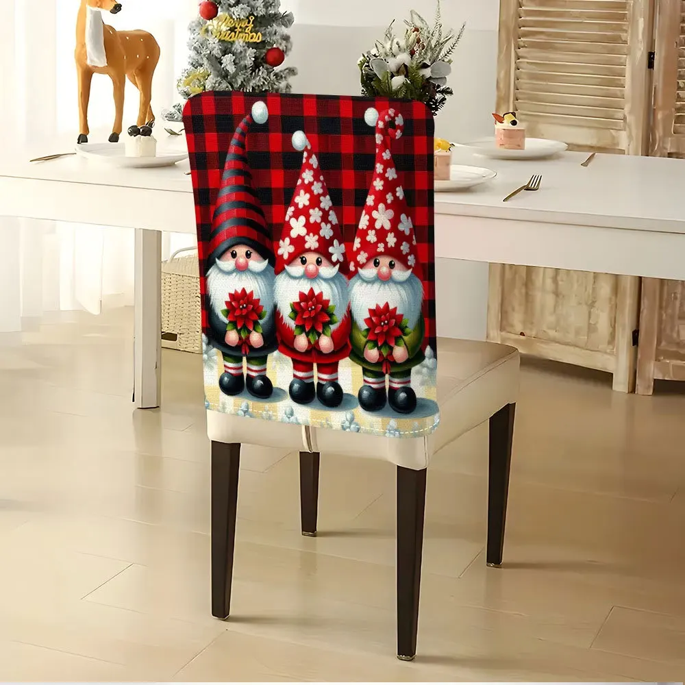VIKAMA Vintage Santa Claus Retro Poinsettia Christmas Chair Covers 2/4/6 PCS for Washable Stretch Holiday Party Home Decor