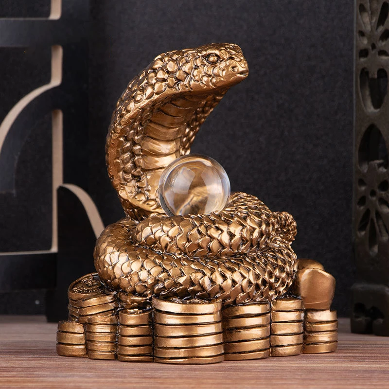 

2025 Year Of The Snake Figurine Simulation Snakes Ornaments Animal Resin Statue Chinese Style Tabletop Feng Shui Lucky Crafts