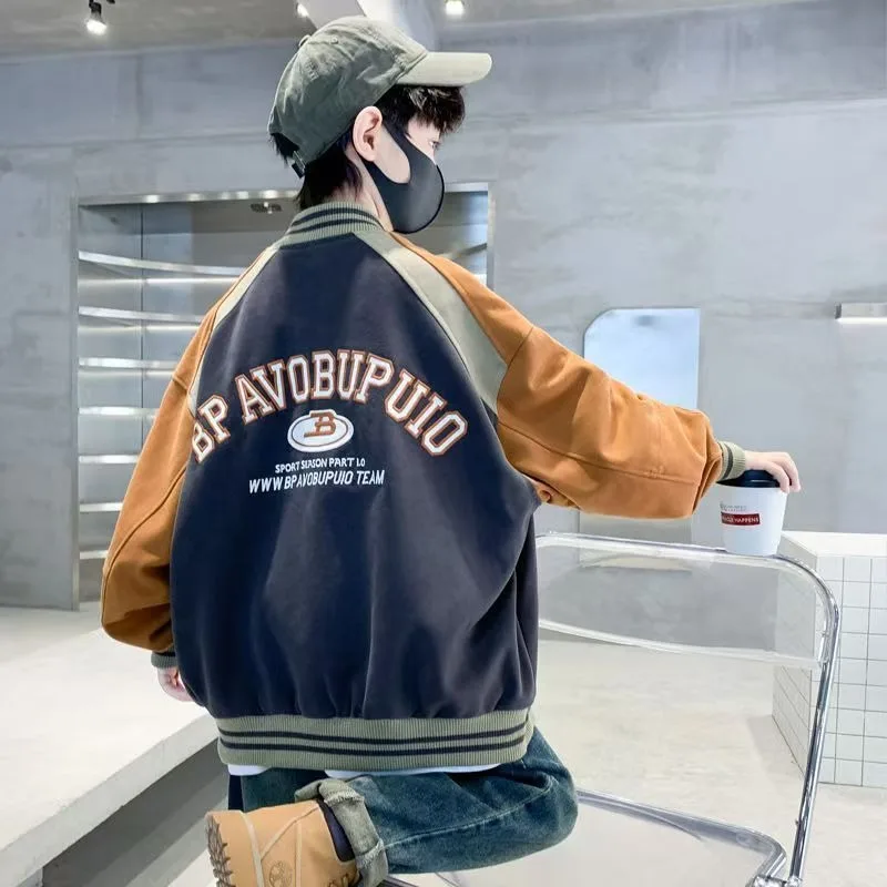 2023 nieuwe jongens honkbaljas met letterprint casual sportieve hoodie jas voor kinderen herfst lente unisex peuter bovenkleding