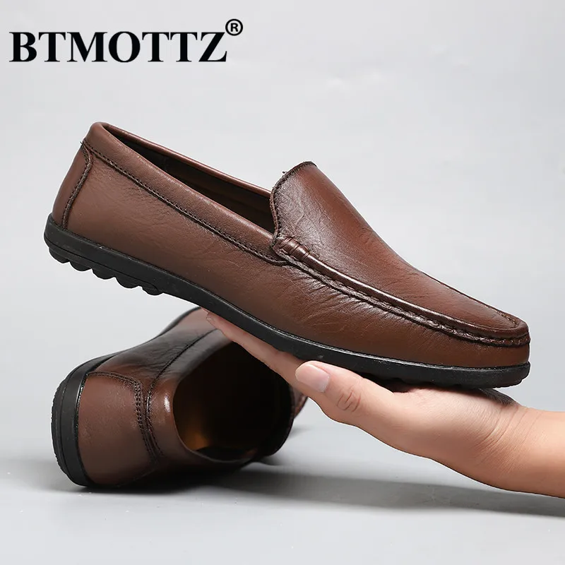 Zapatos informales de cuero genuino para hombre, mocasines italianos de lujo, transpirables, sin cordones, para conducir