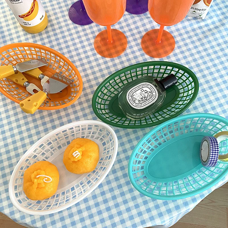 Plastic Round Bread Basket For Fruit Vegetable Chips Fried Chicken Burgers Snacks Serving Basket Home Restaurant Catering Use