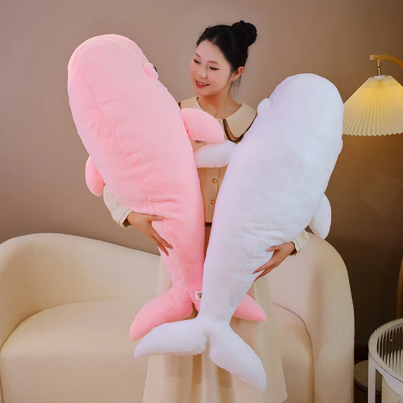 75/100cm PinkRealistic Beluga Plush Pillow Toys Soft Stuffed Sea Animal Simulation Whale Kawaii Sofa Cushion Girls Birthday Gift