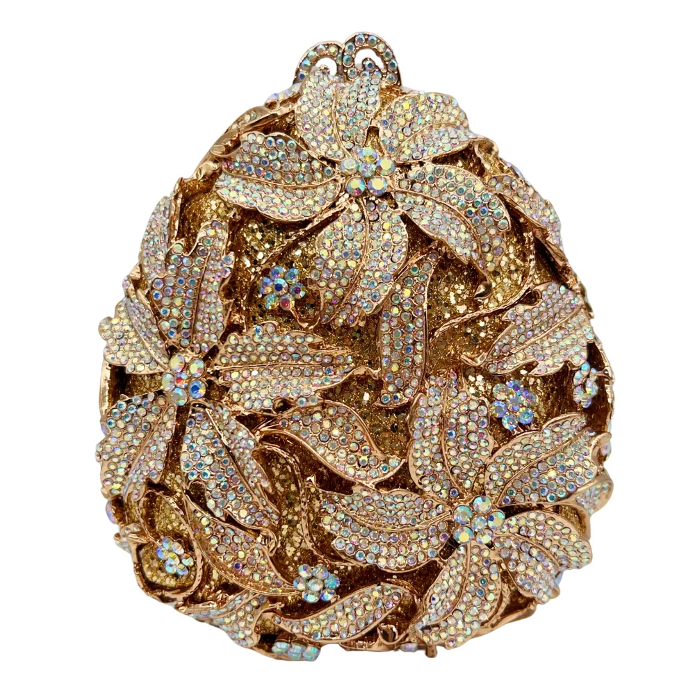 

High Quality Luxury Water Drop Three Flower Shaped Diamond Bag, Diamond Wedding Party, Handbag, Evening Bag, Crystal Clutch