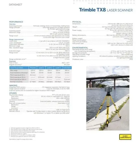 Skaner laserowy MM Trimble TX8 3D o rozszerzonym zasięgu 1000 000 punktów Kamera wLAN Gen 2