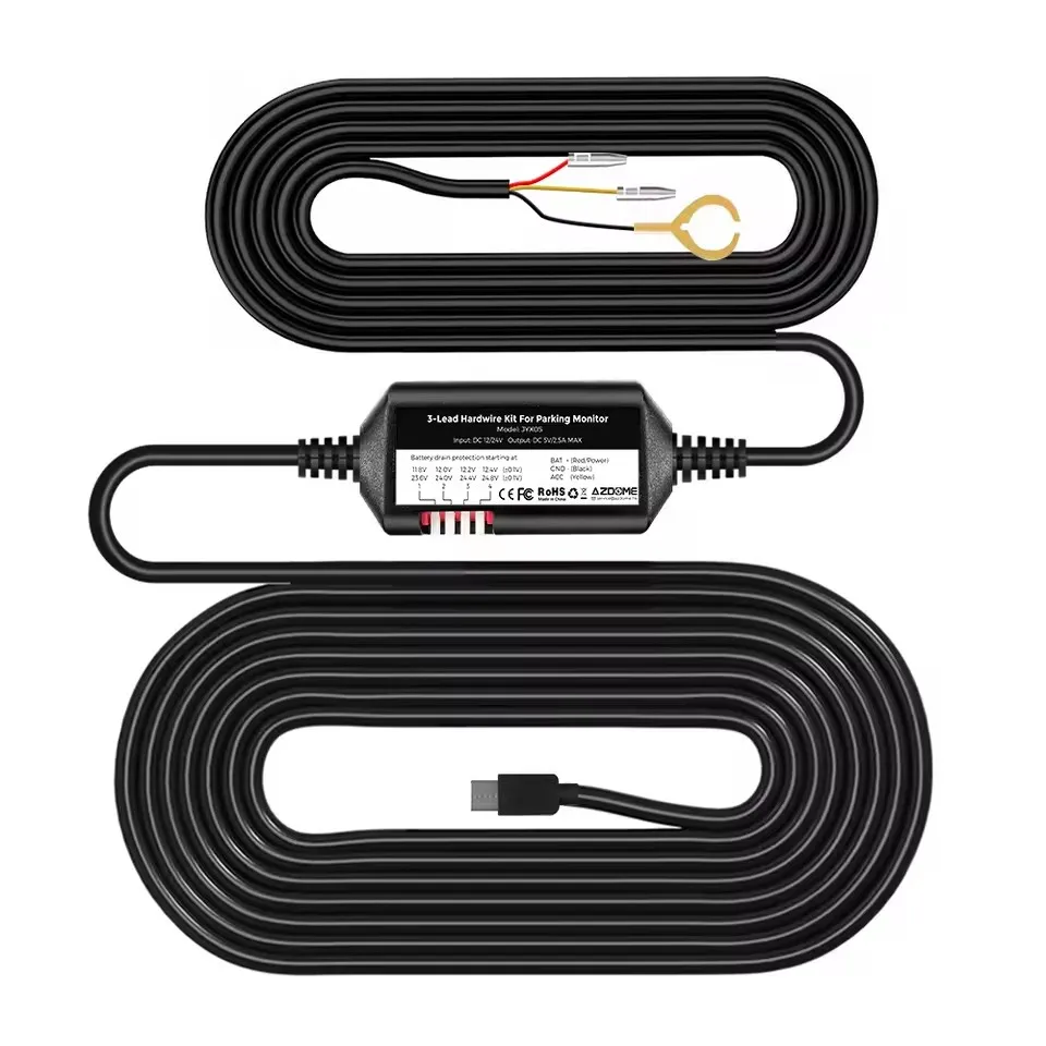 Car DVR Record Hardwire Kit Type-C Port For AZDOME M550 Pro/M550 Max/M300S/GS63Pro/M660 Low Vol Protection 12V-24V in 5V2.5A out
