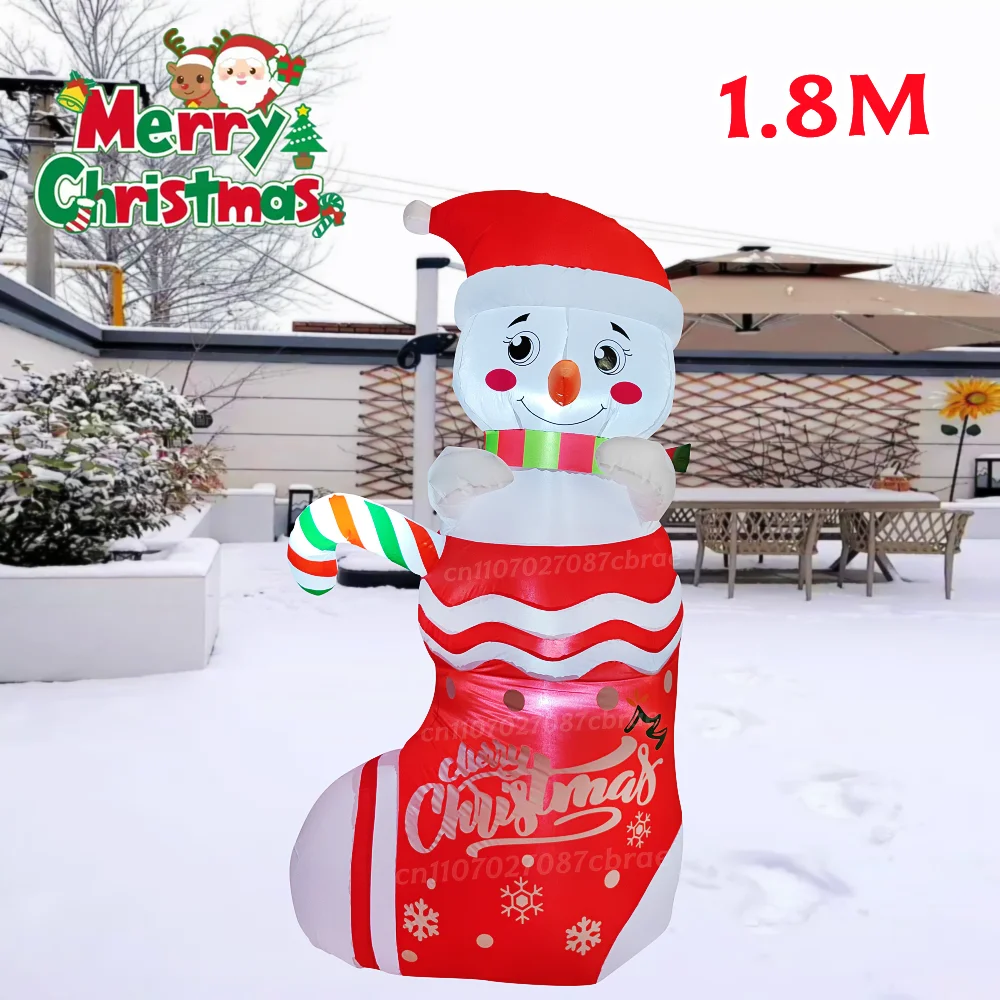 6FT Snowman Christmas Inflatable Stockings With Built-in LED Lights,For Indoor Outdoor Courtyard, Garden, Lawn Square Decoration
