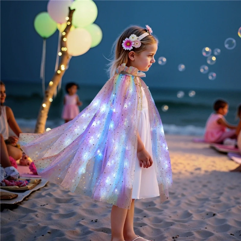 جديد الأميرة الفتيات مصباح ليد حتى الترتر عيد ميلاد كيب تألق توليت عباءة للأطفال حفلة التصوير الملابس والاكسسوارات #4