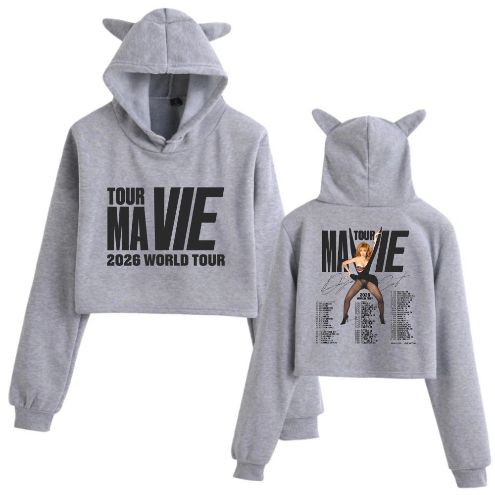 Doja Cat Ma Vie Tour 2026 猫耳パーカー 両面長袖クロップトップス ガールズファッションパーカー