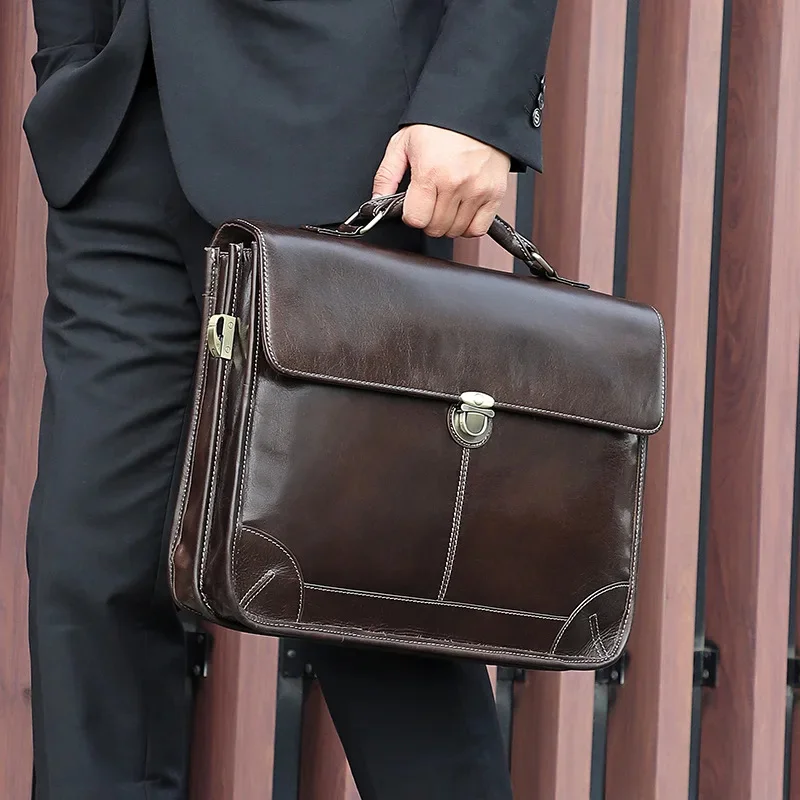 

British Style Leather Briefcase Luxury Fashion Designer Shoulder Bag Laptop Business Genuine For Gentleman Sling bag