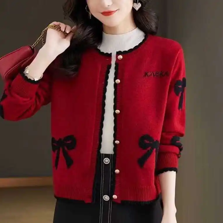 Round Neck Fashionable Knitted Jacket Women\'s Short Spring Clothing 2024 New Spring Outer Sweater Cardigan Top Shawl Women