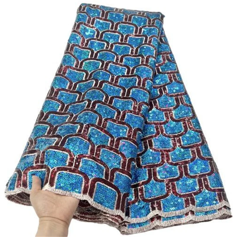 

Sky Blue African Lace Fabric 2022 High Quality French Lace Fabric With Sequins Nigerian Lace Fabric For Dress 5 Yards