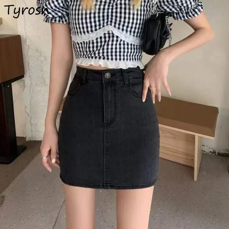 

Skirts Women Mini Solid Design Simple Sexy Fashion High Waist Ladies Slim Denim Summer All-math A-line Sweet Do Old Elegant Ins