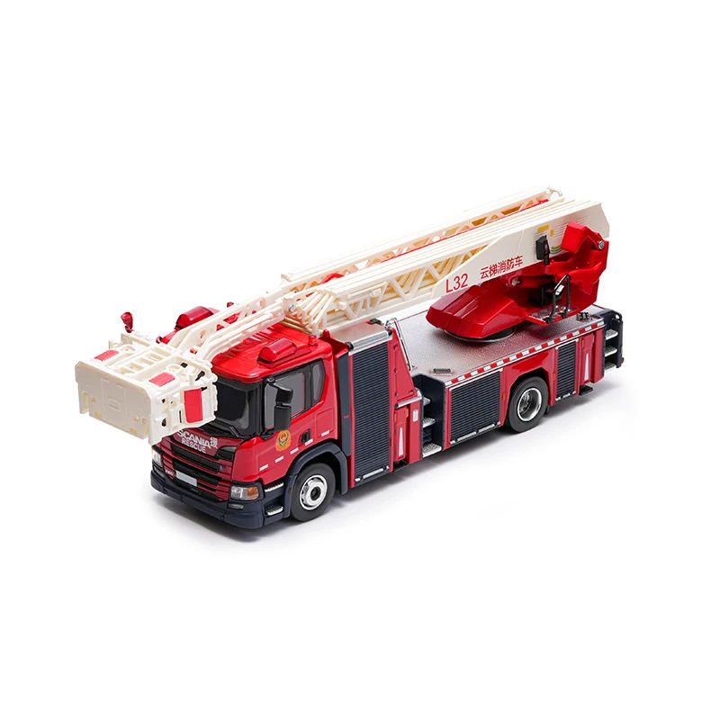 Escalera a escala 1:64, motor de bomberos SCN1000, modelo de coche de aleación de simulación, exhibición estática, juguete coleccionable, regalo, decoración de recuerdo