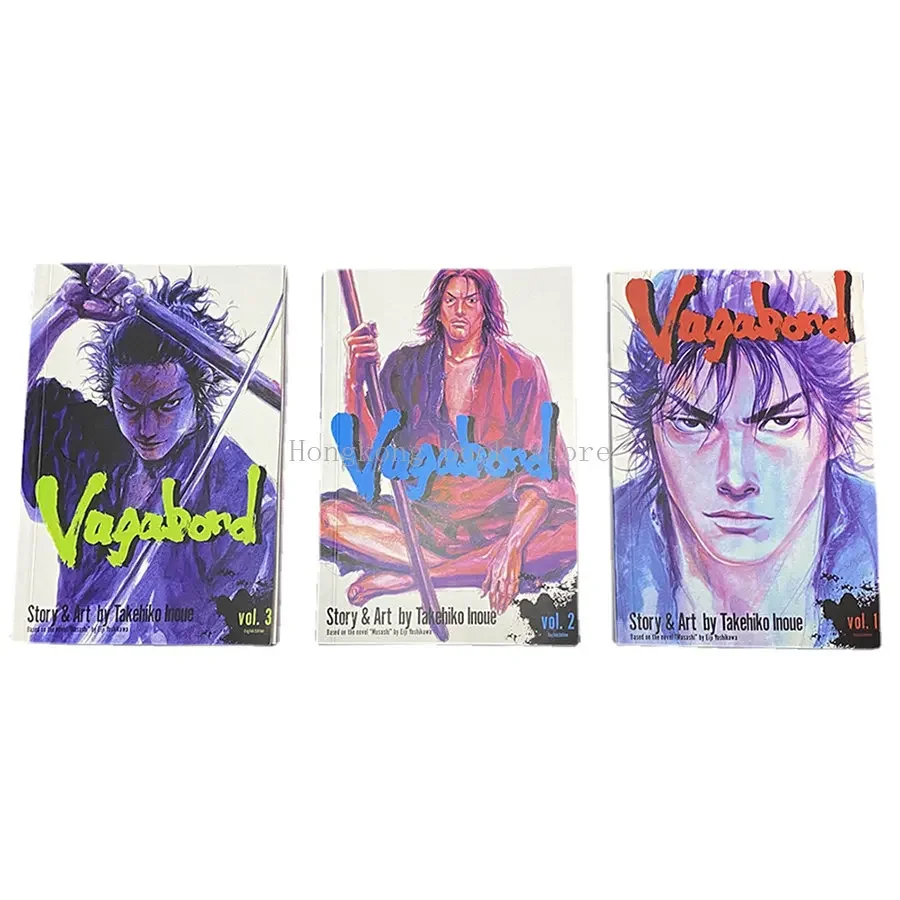 

Anime Vagabond Volume 1-3 Miyamoto Musashi Japanese Teen Mystery Romance English Comic Book Manga Book English Version New Books