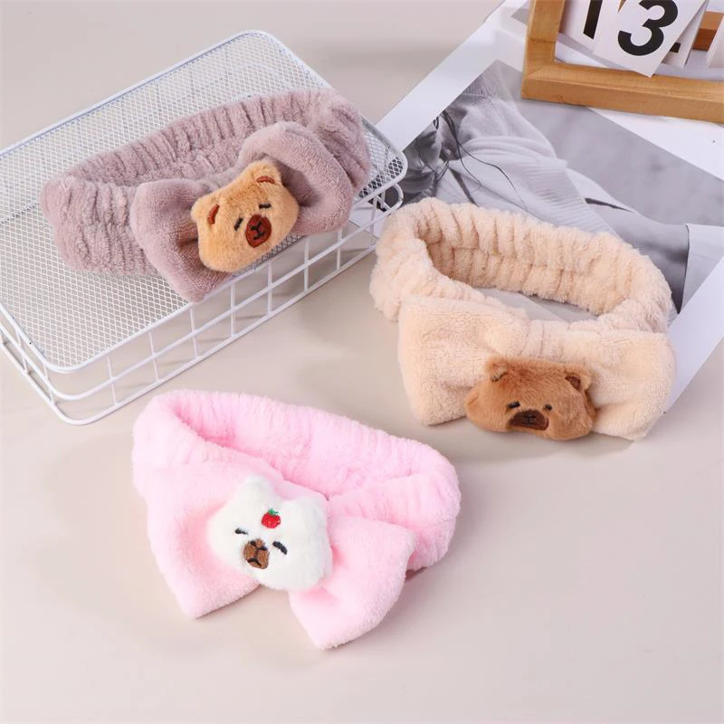 

New Cartoon Cute Capybara Bow Plush Headband Hair Band Wash Face Makeup Bundle Hair Band Autumn/winter Sweet Headwear Girl Gifts