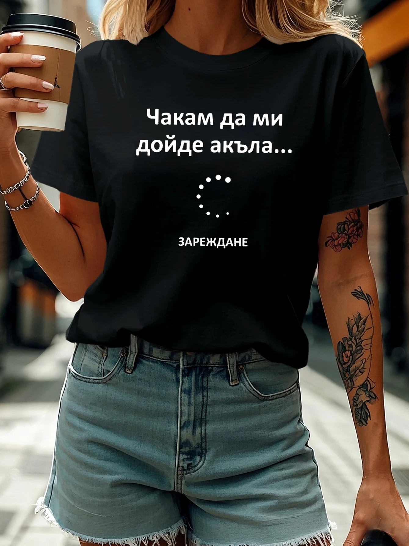 

Women's T-shirt Short Sleeve Чакам да ми дојде акула Bulgarian Letter Print Crew Neck Casual Top For Summer & Spring