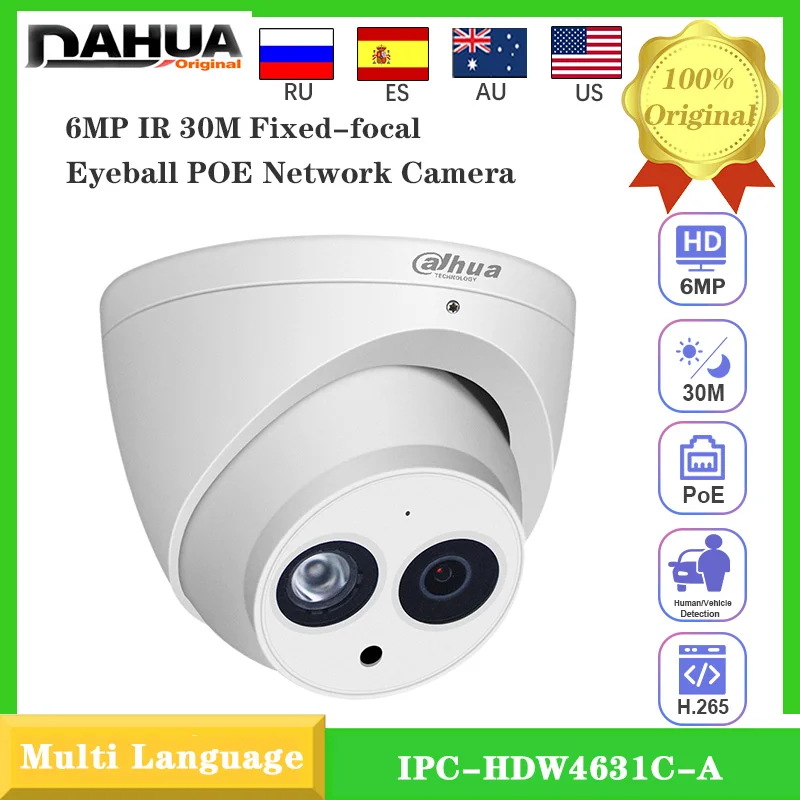 

Original Dahua 6MP IPC-HDW4631C-A IR 50M POE IP Camera Night Vision Built-in Mic H.265 CCTV Video Security Surveillance Camara