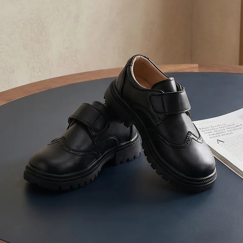

Kids Black Leather Shoes Classic School Versatile Boy Girl Fashion Dress Shoes Perform Formal Occasions Children Uniform Loafers
