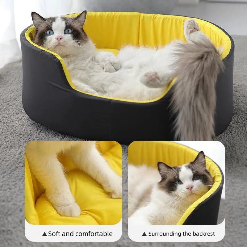 4 Season Large Pet Cat and Dog Bed Warm Comfortable Cat House Soft PP Cotton Nest Dog Basket Mat Autumn and Winter Waterproof