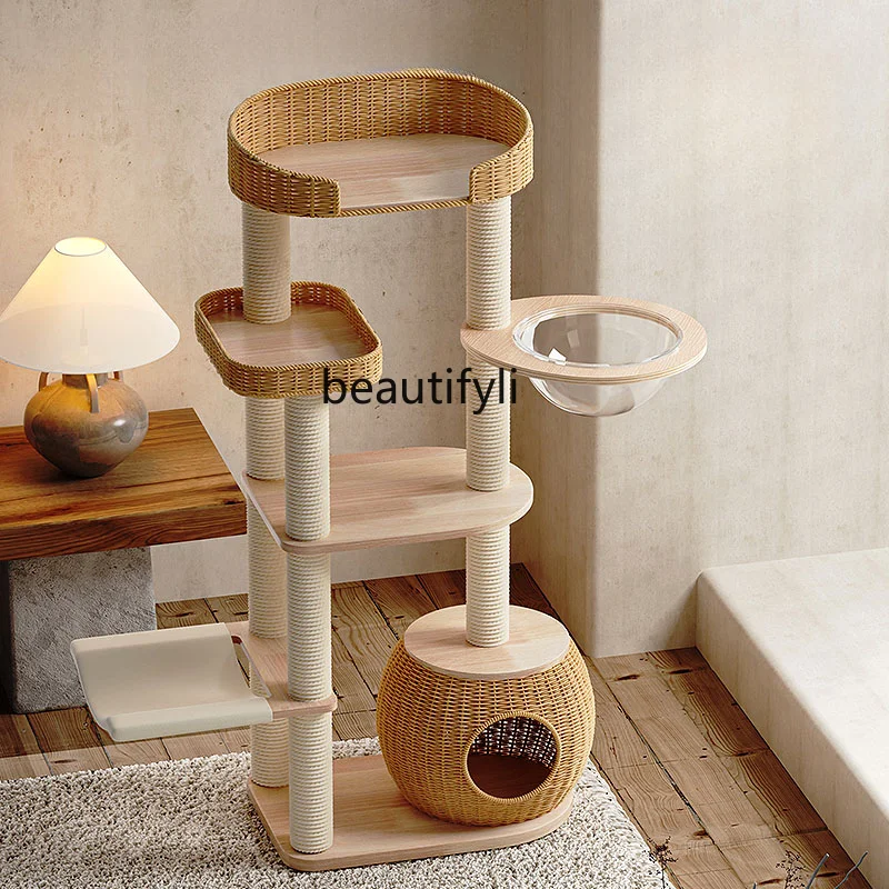 

Solid Wood Cat Climbing Frame Rattan Multi Sisal Nest Tree Integrated Large Cat Climber