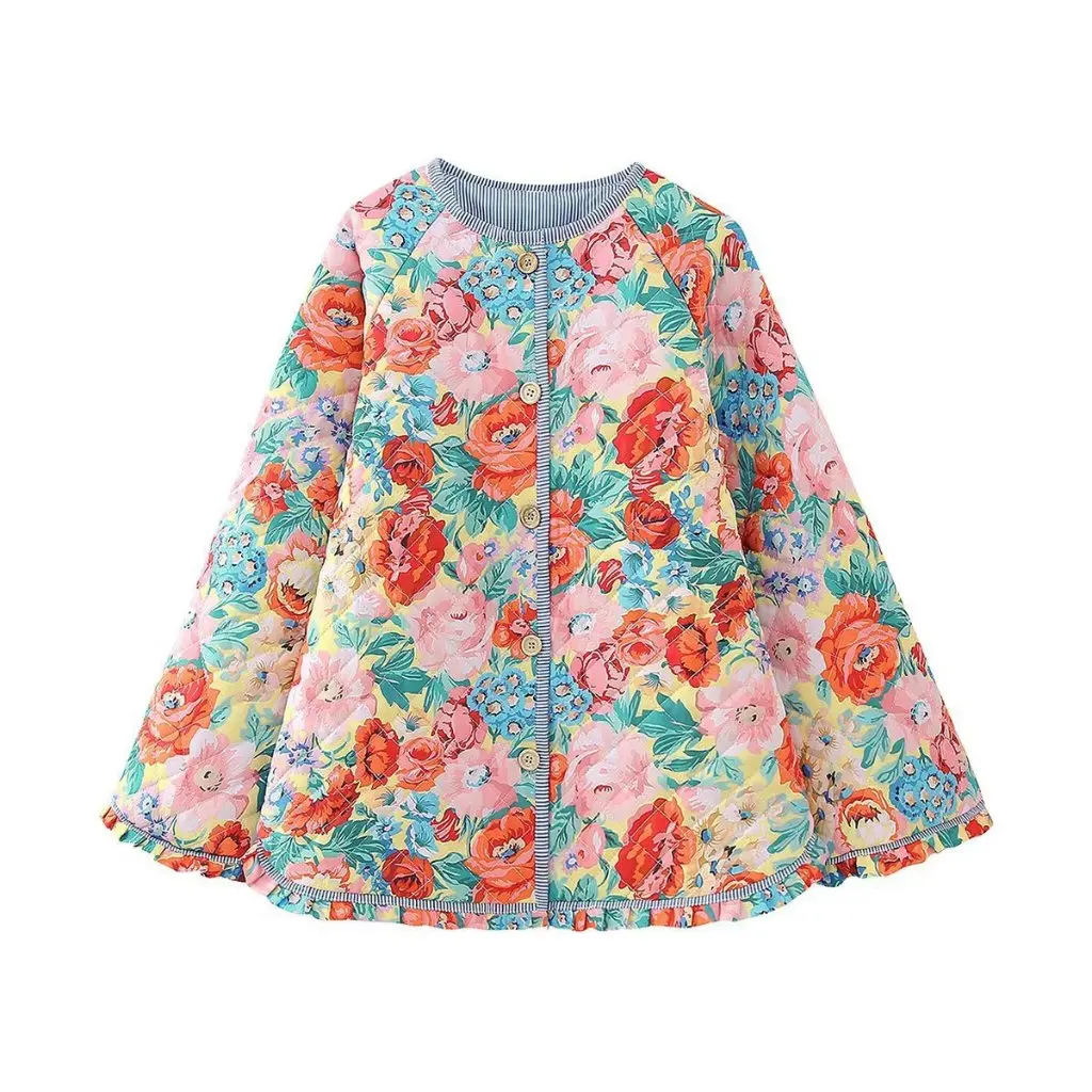 

Women's Loose Printed Cotton Jacket Bell Sleeve Stitching Contrast Color Design Autumn Winter Fashion Outerwear