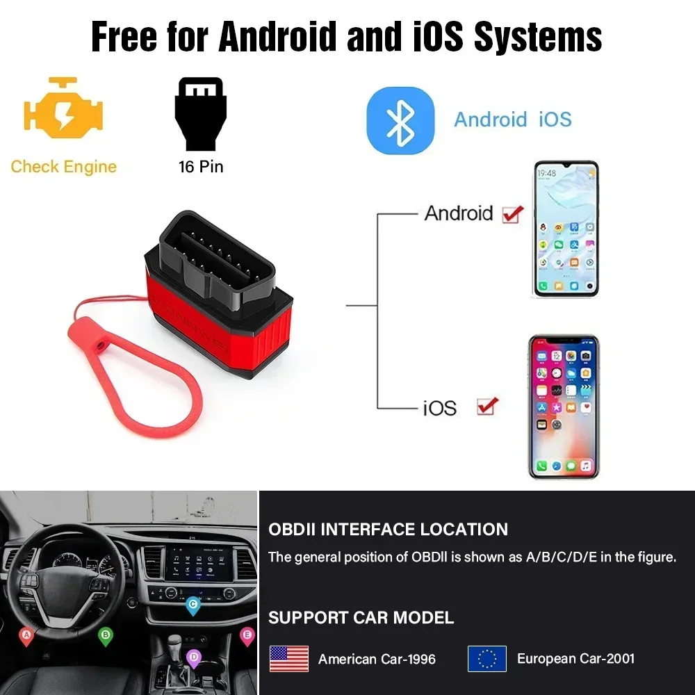 Picture 4: KW905 OBD2 Car Code Reader ELM327 V1.5 Engine Fault Scanner Tool Bluetooth 5.0 OBDII Code Reader Diagnostic Tool for Android/IOS