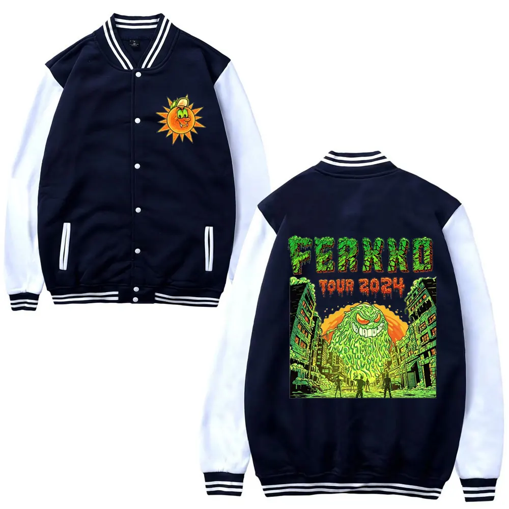 Rapper Feid Ferxxo Ferxxocalipsis Tour 2024 seragam bisbol mode ukuran besar jaket bisbol pria wanita mantel bulu Retro pria