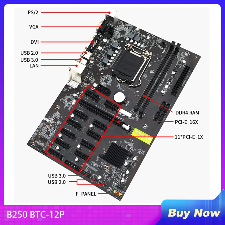 B250 BTC-12P 12GPU Mining Motherboard LGA1151