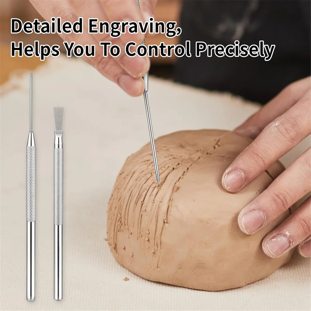 ABJT Clay Tools, 6Pcs Clay Sculpting Ceramic Detail Tools Feather Wire Texture Tools Clay Carving Modeling Kit