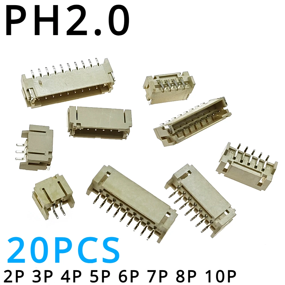 

20PCS/Lot PH2.0 2.0mm Pitch Connector SMD 2P 3P 4P 5P 6P 7P 8P 10P 2mm Horizontal Socket 2mm Pitch Patch Plug Connector SMT SMD