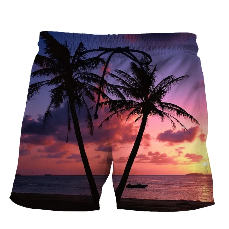 Palme tropicali mare tramonto pantaloncini da spiaggia stampa 3d vacanza Quick Dry Surf Board Shorts uomo bambini Streetwear pantaloni corti estivi