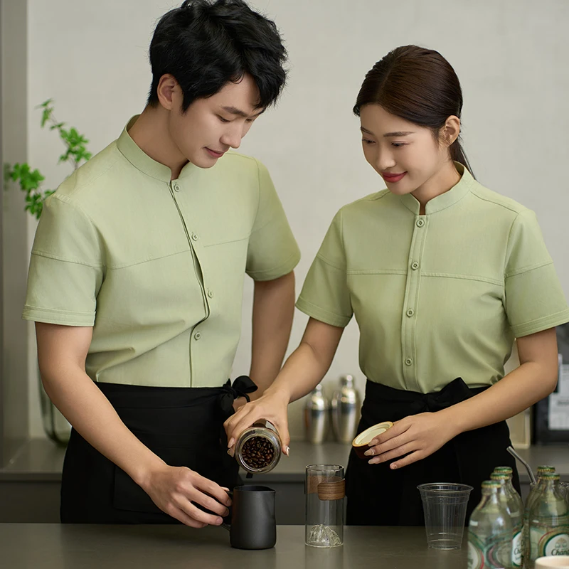 Униформа официанта с коротким рукавом для мужчин и женщин, одежда для столовой, костюмы для приготовления пищи в ресторане, топы для пекарни, рабочая одежда, на лето