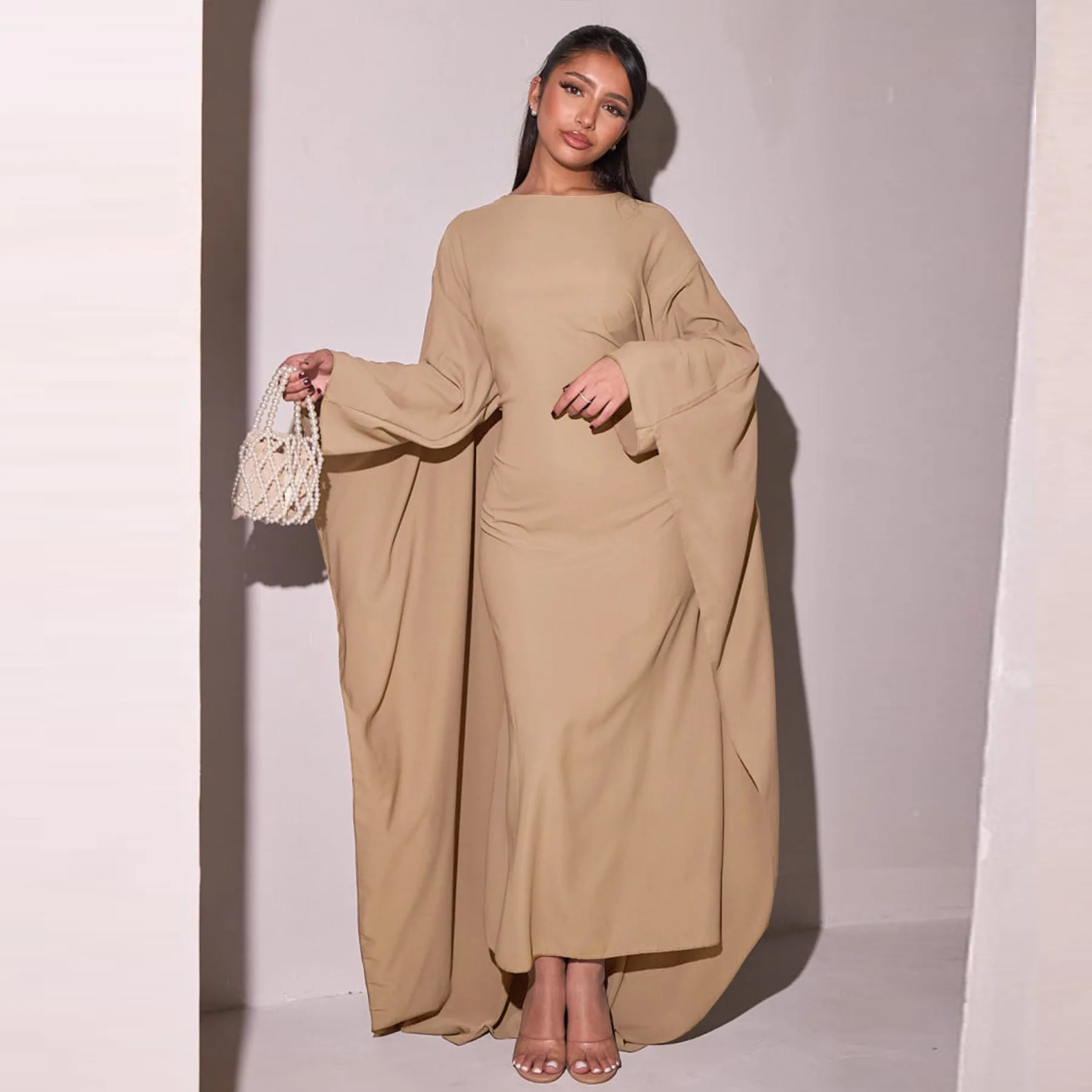 

Muslim Fashion Abaya Solid Color Bat Sleeve Dubai Dress Abaya Summer Fashion Loose Muslim Dress Women Clothing