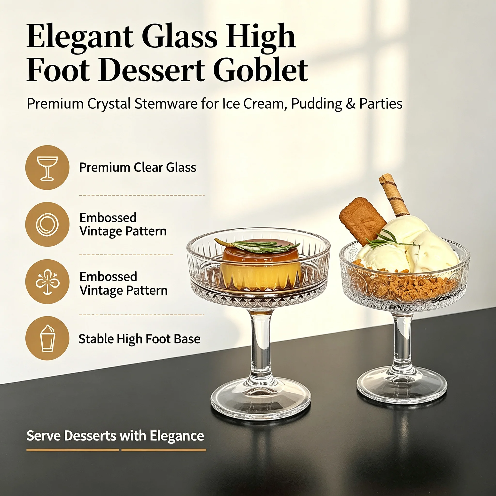 Elegant Glass High Foot Dessert Goblet for Ice Cream - Premium Durable Crystal Stemware for Cafe Restaurant Wedding Party Gift