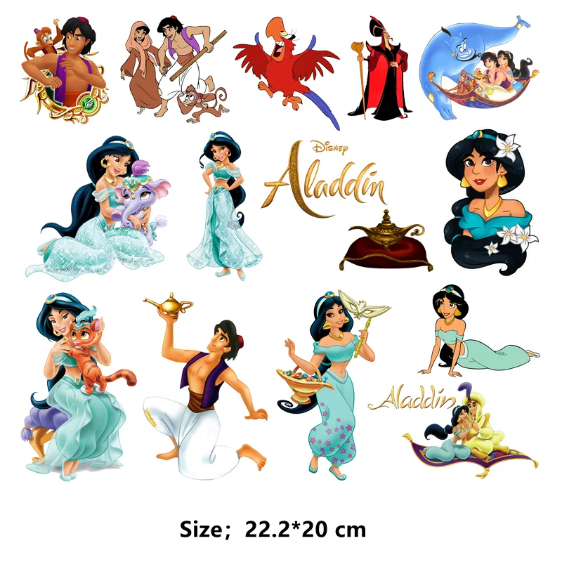 Disney cartoon animation Aladdin printing for clothes Jasmine Princess clothes patches thermo-stickers for children