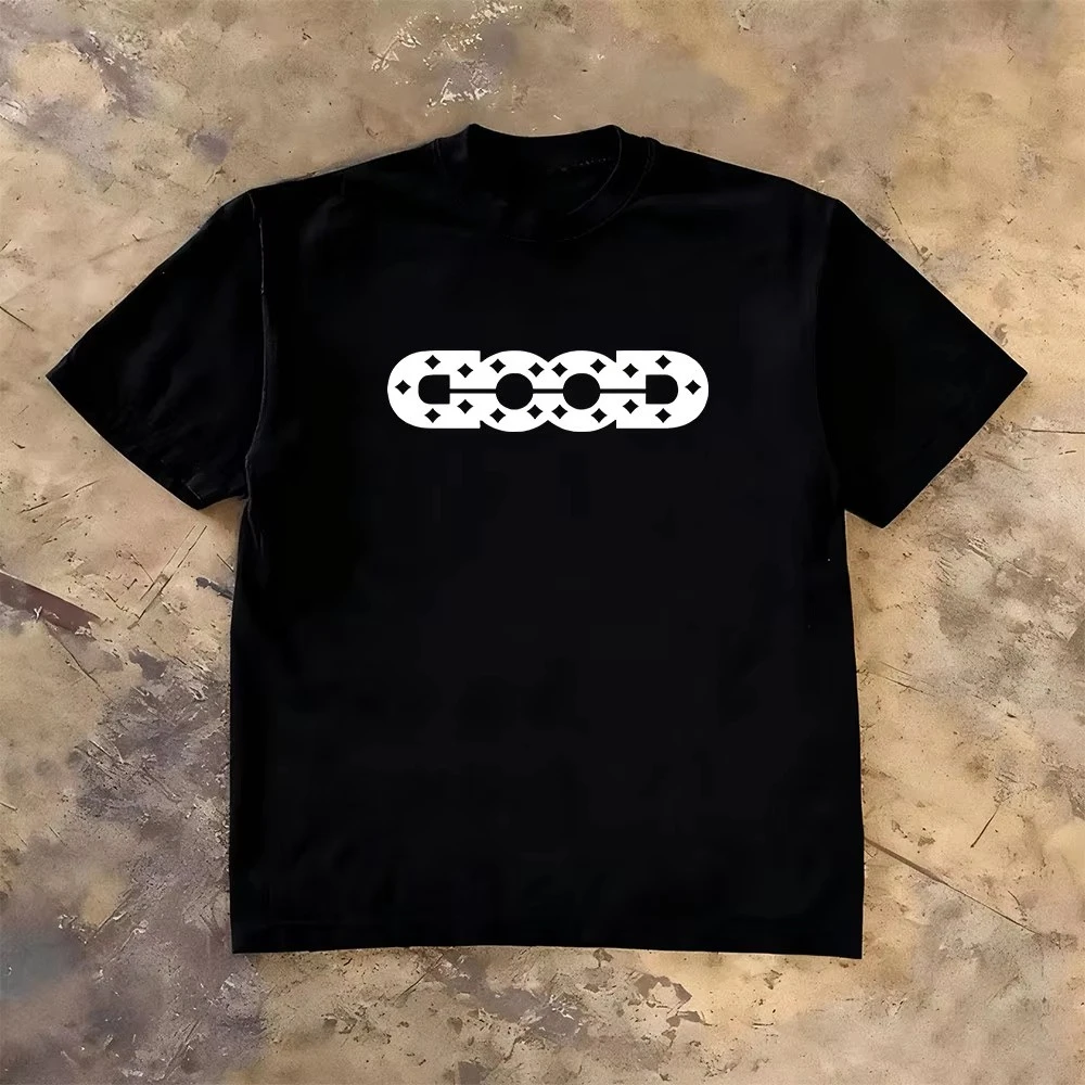 GOOD Logo White Y2K Street Trendy Brand T-Shirt Cotton Graphic Tee Men Women Summer Streetwear