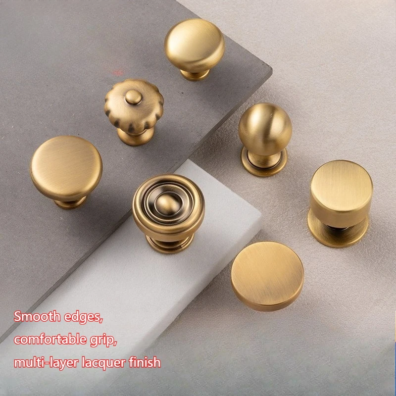 Single-hole golden round ball-shaped cabinet door handle, antique copper color drawer solid furniture pull handle