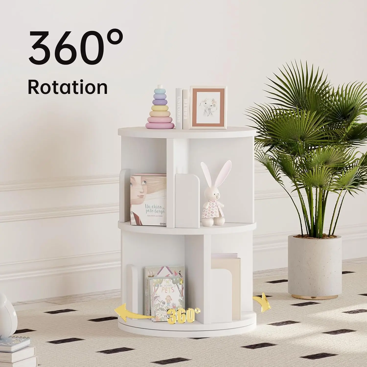 Rotating Bookshelf, Corner Bookcase For Small Space, 360° Corner Bookcase For Bedroom, Living Room, Study Room, 2 Tier, White,