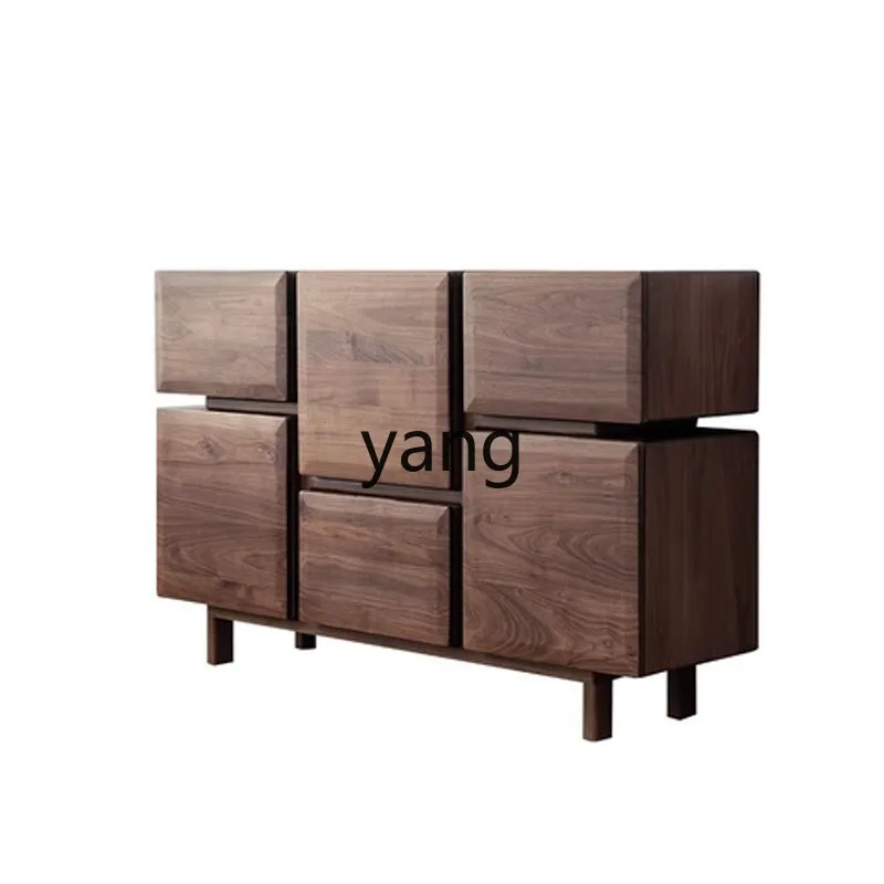 

LHH black walnut bucket cabinet against the wall side cabinet modern simple solid wood storage