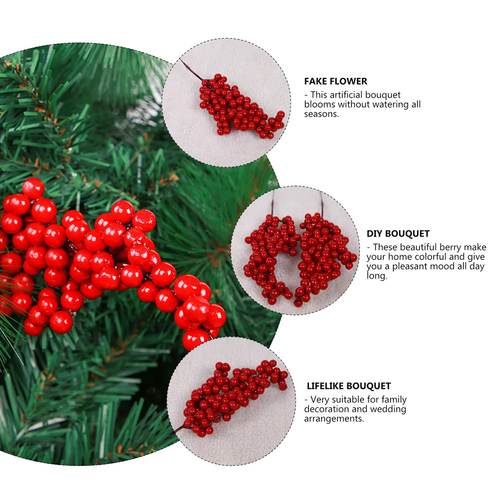 

3pcs Artificial Berry Bouquet Fake Flower Lifelike Imitation Red Xmas Home Decor Diy Arrangement Realistic Fruit Branches