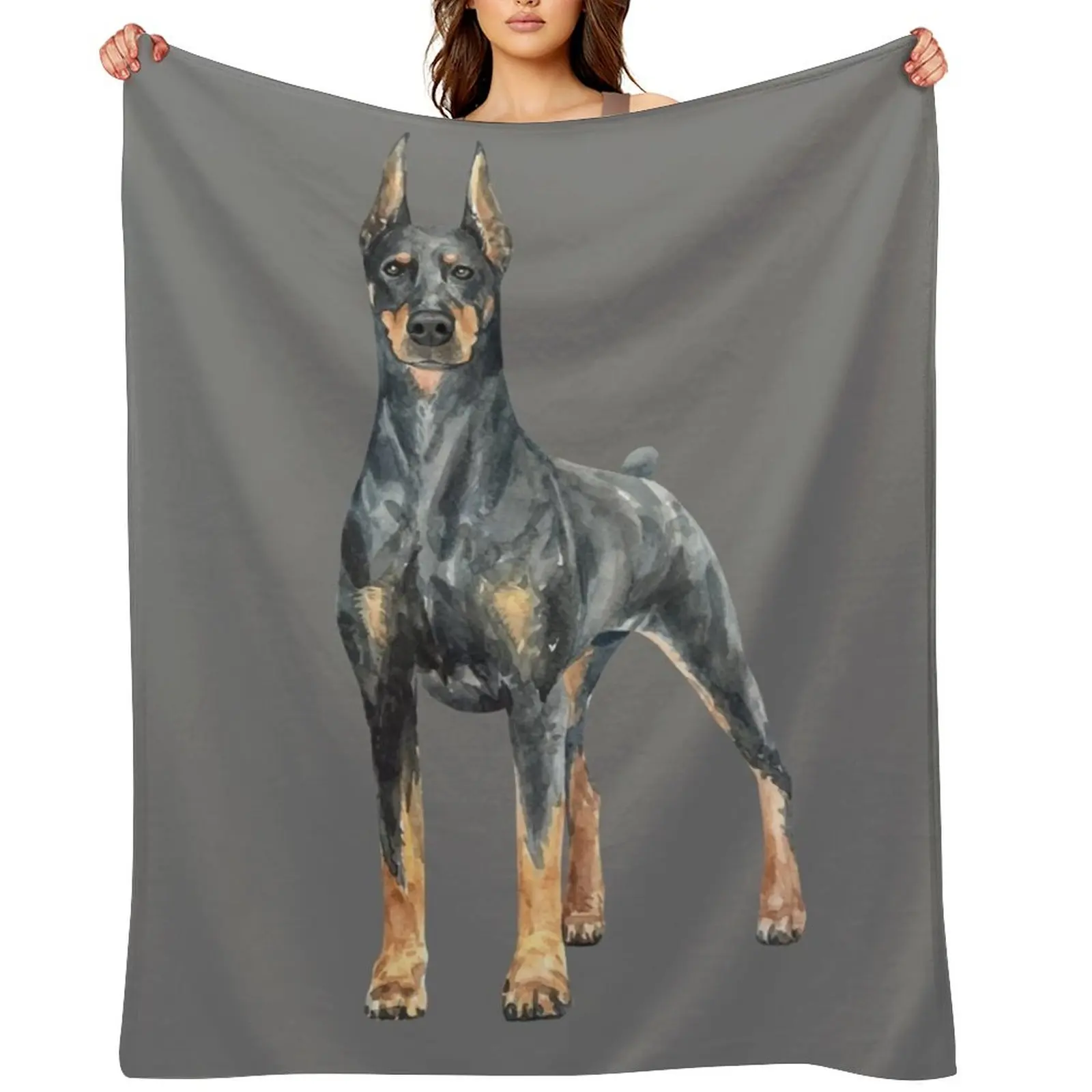 

Black Doberman Watercolor Painting Throw Blanket for babies Decorative Sofas Decorative Sofa Luxury Brand Blankets
