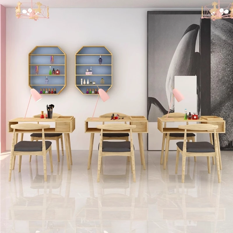 Wooden Designer Manicure Table Salon Organizer Nordic Drawer Nail Desk Light Luxury Modern Tavolo Per Unghie Salon Furniture