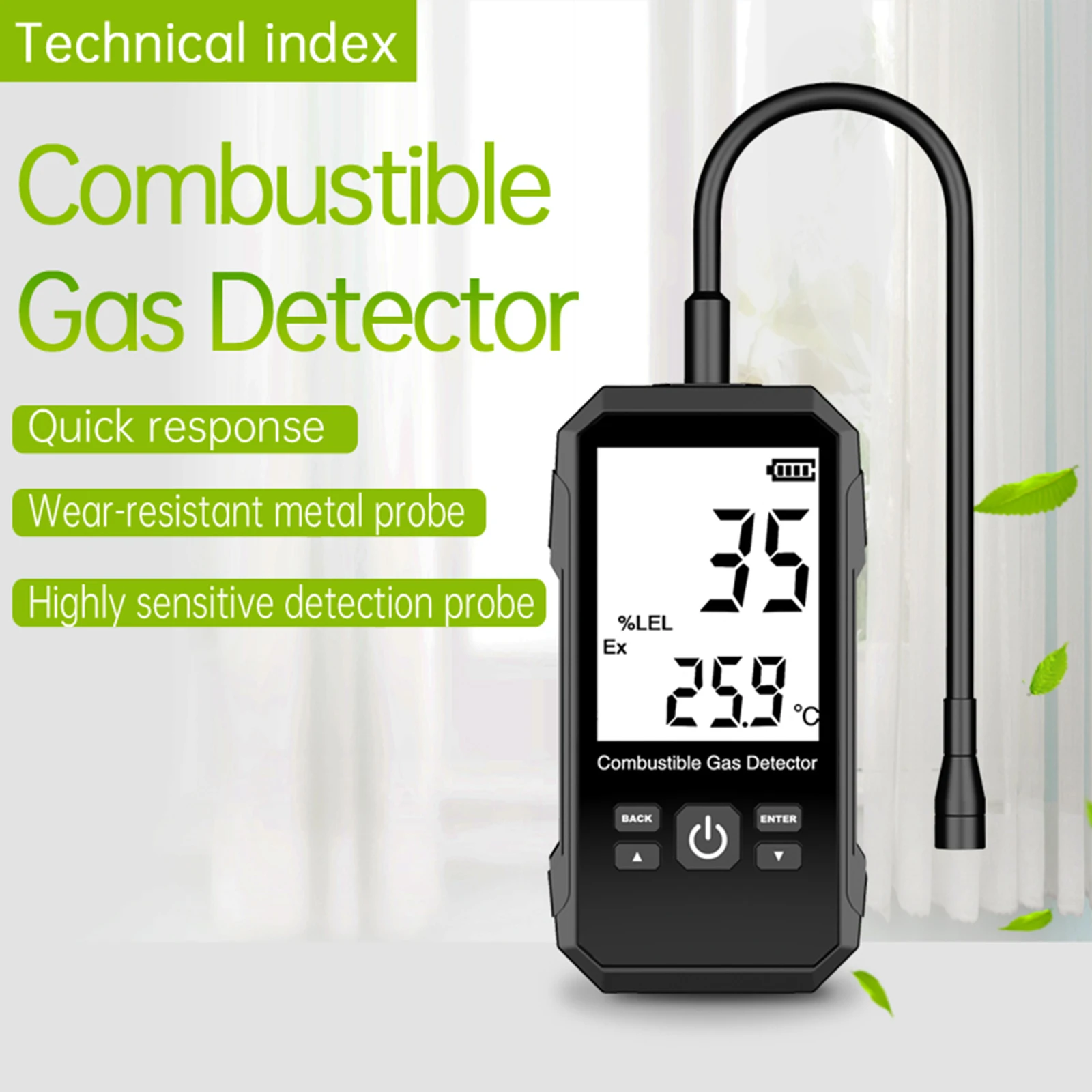 Combustible Gas Detector Co Hexane Methane Leak Indicator Port Natural Gas Analyzer with Flex Probe for Gas Leakage Detection