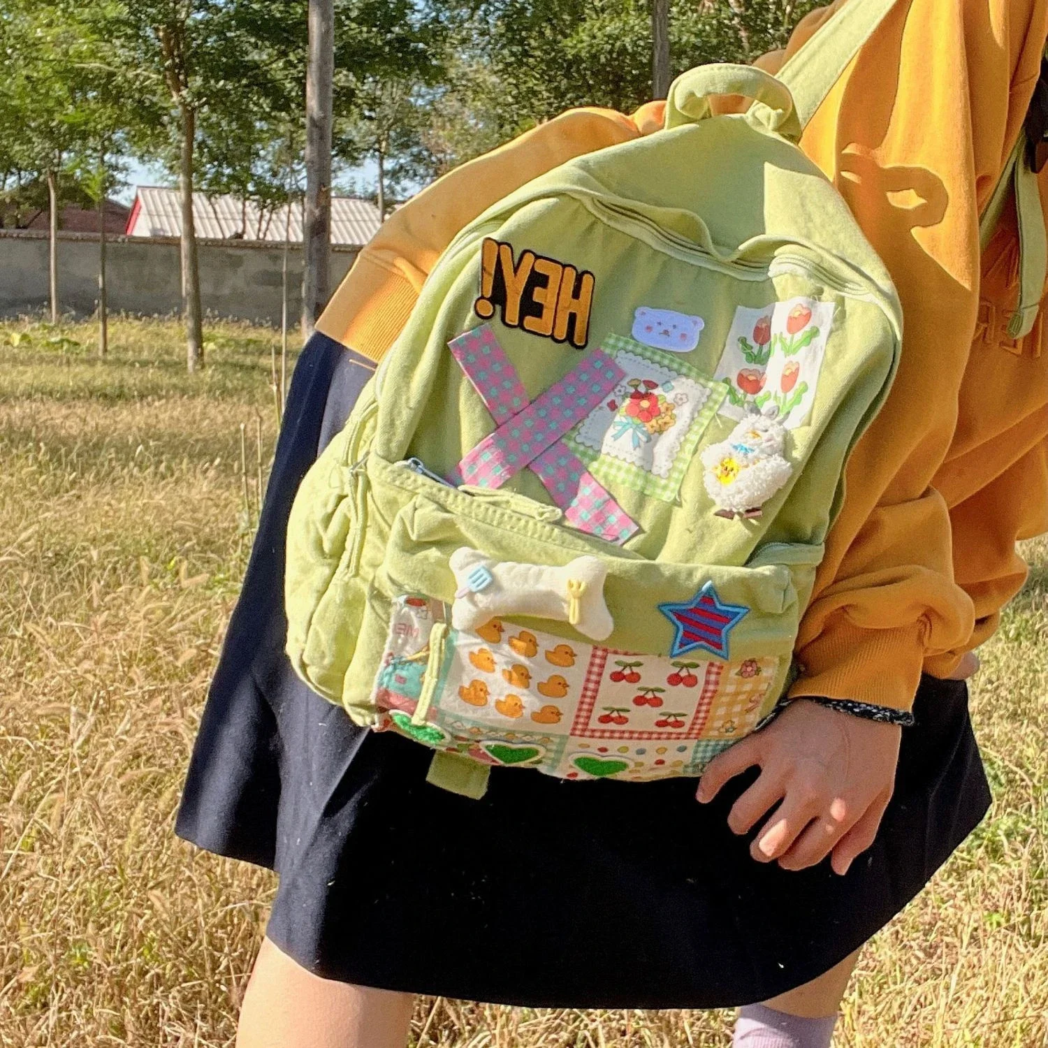 

Korean Preppy Style Animal Printed Student SchoolBag Y2k Casual Sweet Girl Bagpack Bone Doll Pendant Aesthetic Cute Backpack