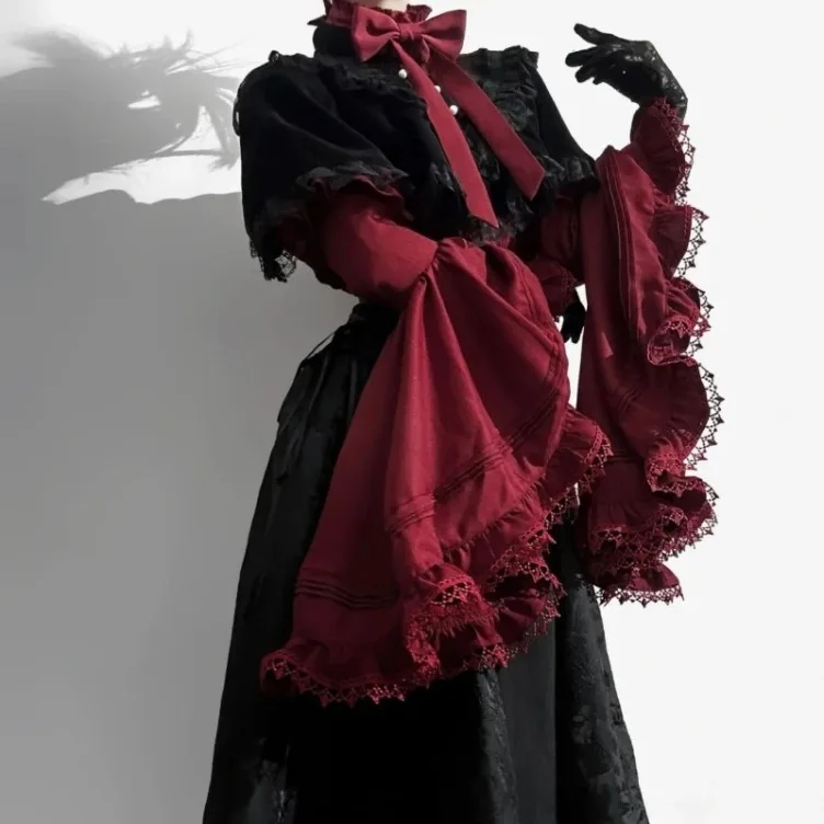 

Japanese Kawaii JK Girl Sweet Cute Lolita Flare Sleeve Shirt New Y2k Aesthetic Lace Patchwork Blouse Tops Women Chic Blusas