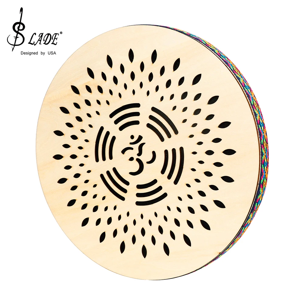 SLADE 12 Inch Stream Drum Solid Wood Hand Carving Rain Falls Pattern Colorful Woven Trim Sea Wave Sound Percussion Instrument