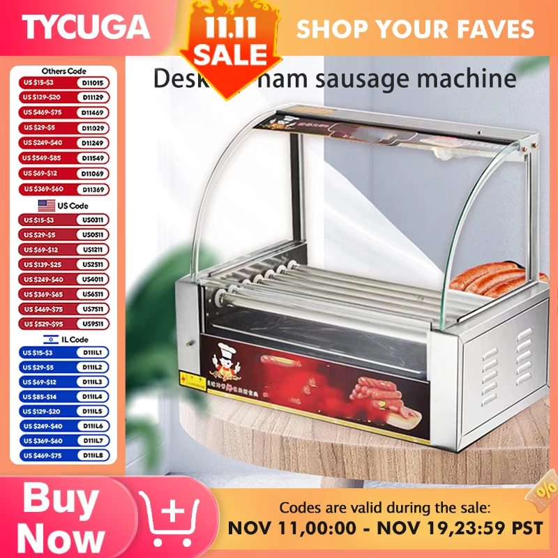 Máquina elétrica de cachorro-quente, grelha de kebab, 5/7/10 hastes, rolo de aço inoxidável, rolo de salsicha, cozimento de milho, espeto teppanyaki, forno de churrasco