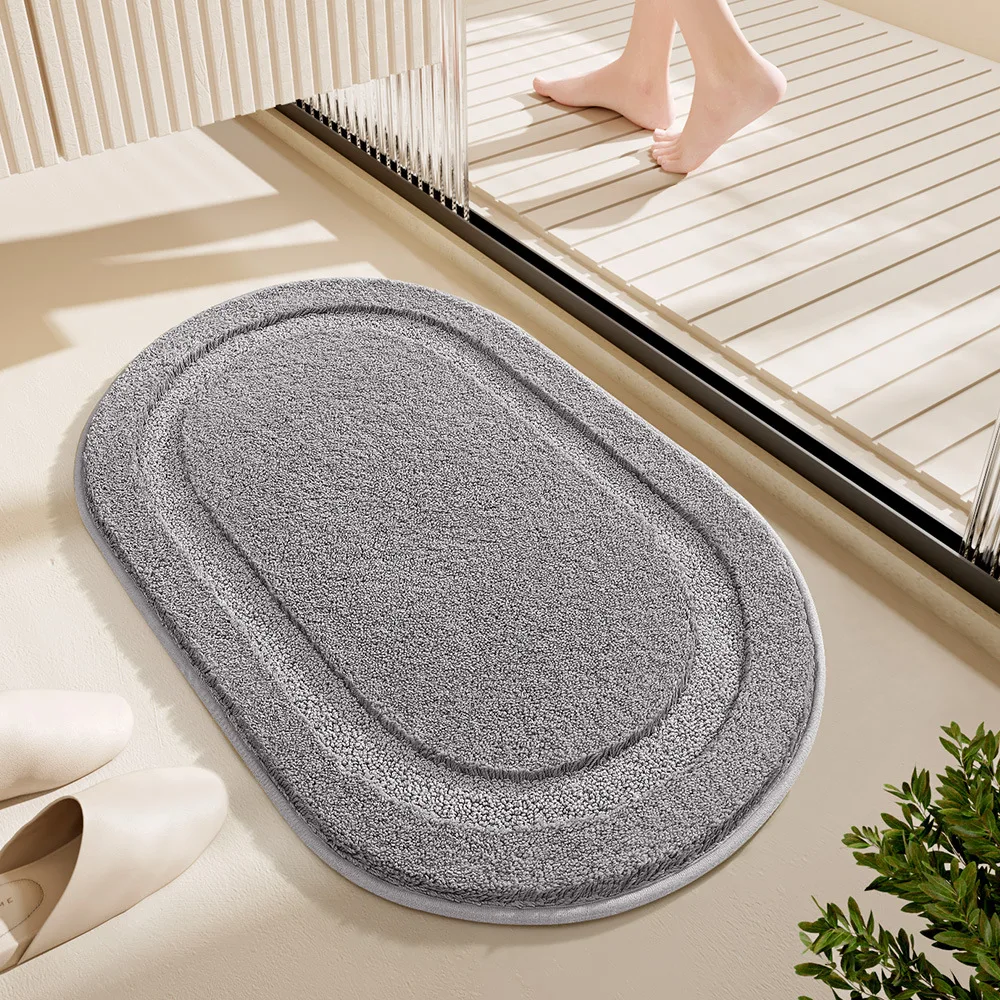 

Сплошной овальный коврик для ванной — плюшевый дизайн с высоким и низким вырезом, ультравпитывающий, нескользящий флокированный коврик для ванной комнаты и душа (серый/хаки/белый)